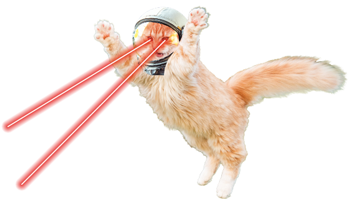 Dreh und Trink Katze mit Laser Augen